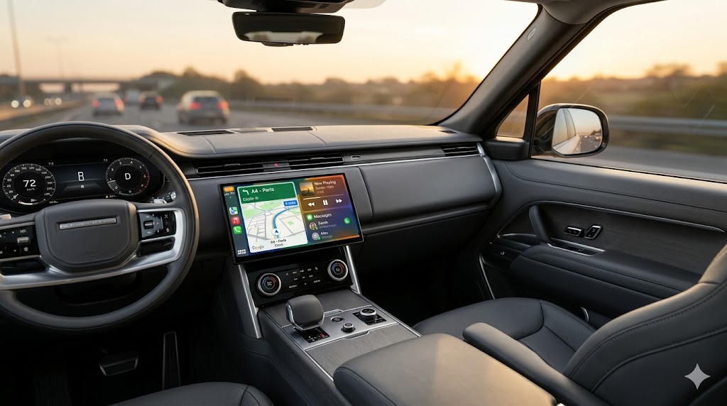 Écran CarPlay sans fil installé dans un tableau de bord de voiture